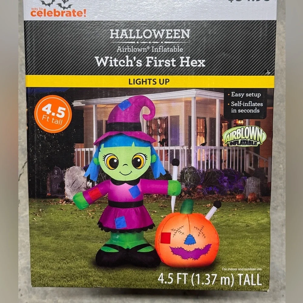 Witch First Hex 4.5 Airblown Inflatable Light Up Outdoor Halloween Holiday Decor